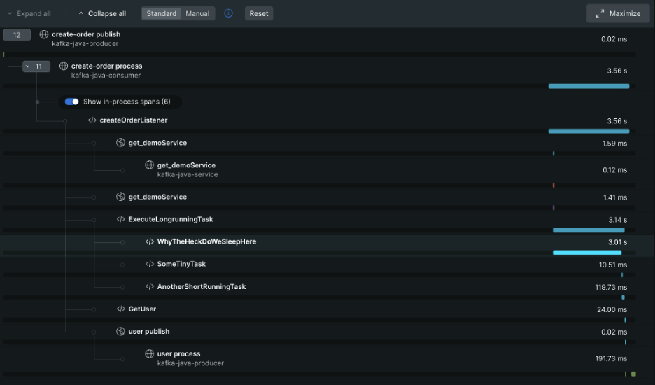 New Relic APM distributed tracing trace details spans manual