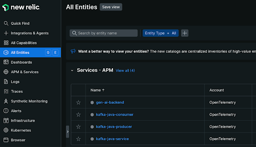 New Relic all entities