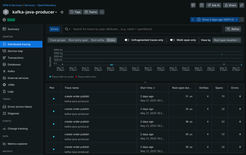 New Relic APM distributed tracing UI