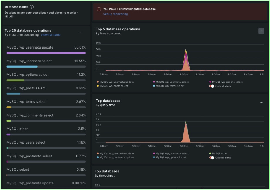 Database monitoring dashboard within New Relic UI