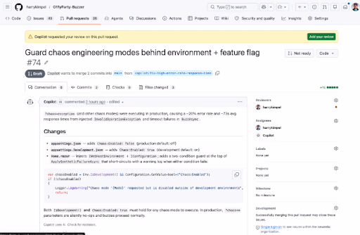 Pull request automatically opened by GitHub Copilot to remediate the incident